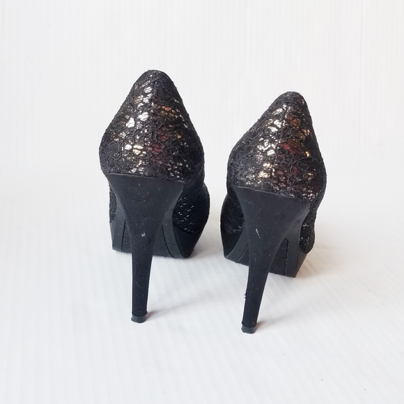 Zigisoho black/champagne lace stilettos - Picture 4 of 8